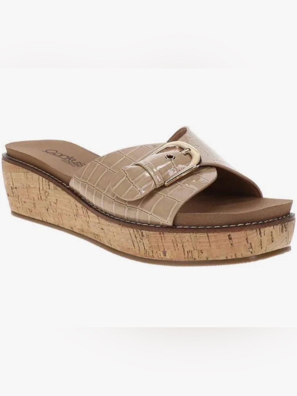 Corky's Cognac Patent Croco Cork Wedge Slide Sandal | Resort Sandal 10